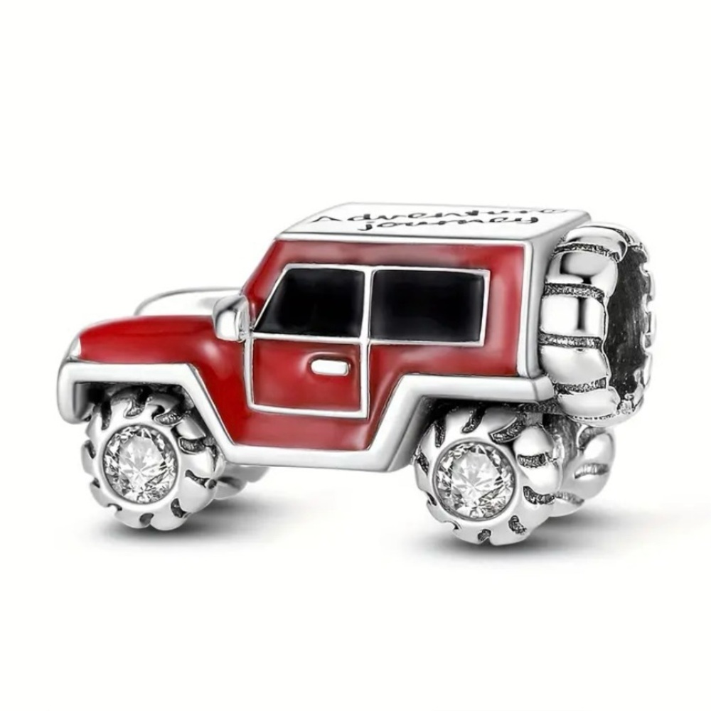 Red and Silver Jeep Two Door Car Charm
